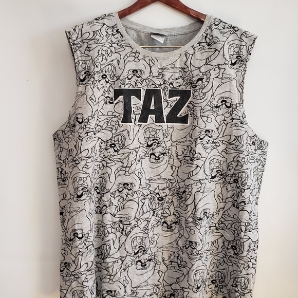 Looney Tunes TAZ Sleeveless Tank Top Muscle Shirt Grey Black Size XL - Picture 2 of 10
